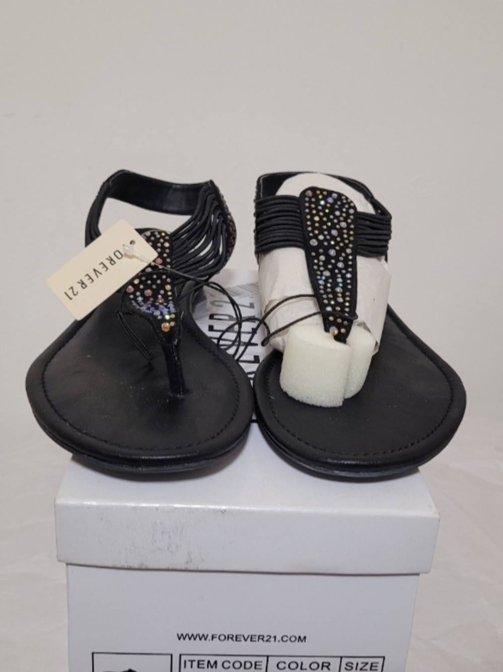 Nwt Forever 21 Black Gem-Embellished Strappy Sandals